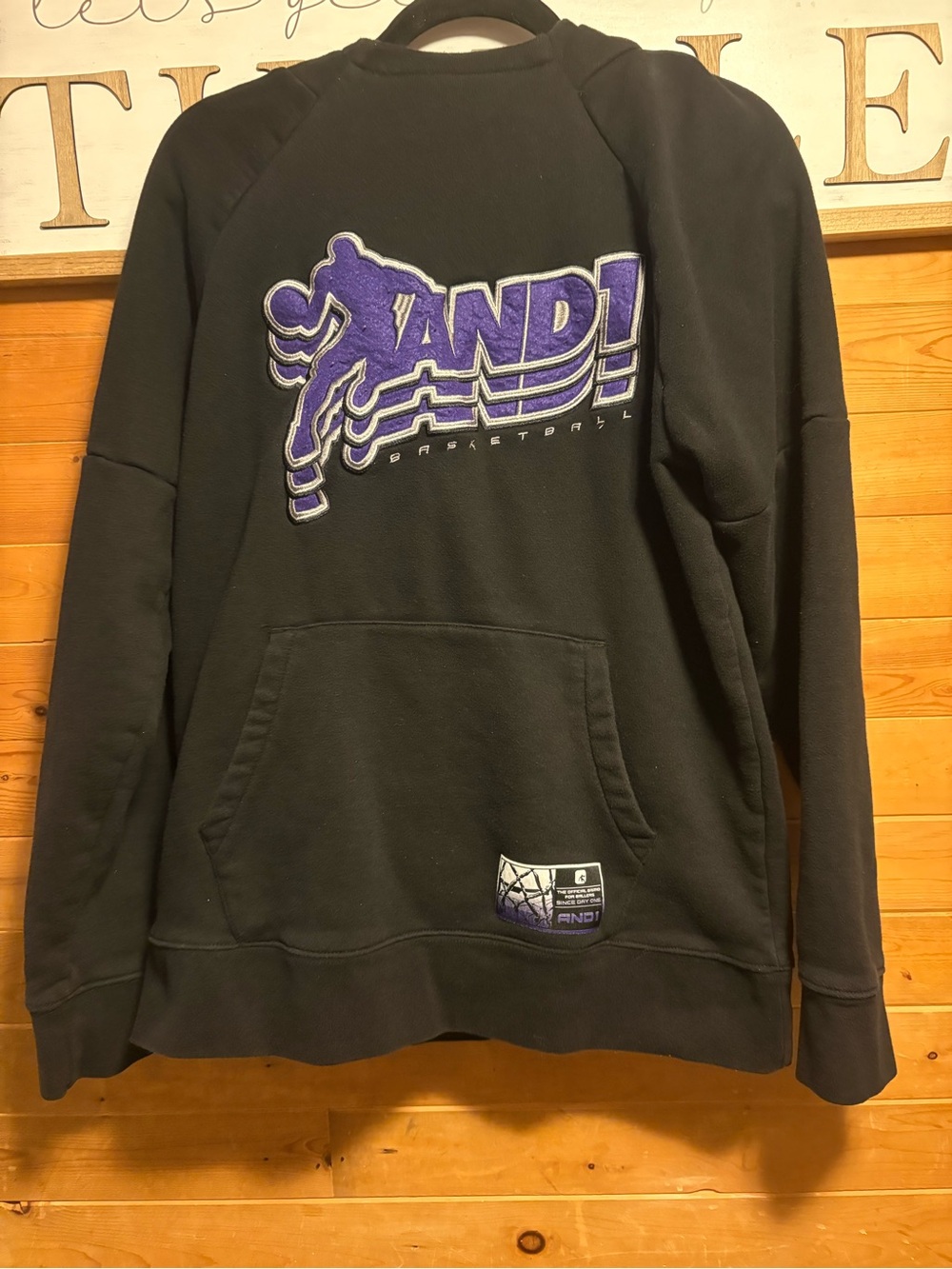 AND1vintage  Men’s Black Pullover Sweatshirt with Purple Logo